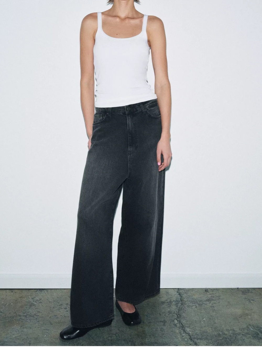 Zara Washed Black Wide-Leg Jeans